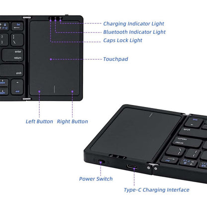 Tri Fold Foldable Bluetooth Keyboard with Touchpad