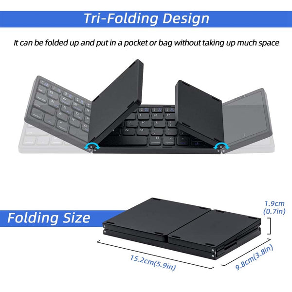 Tri Fold Foldable Bluetooth Keyboard with Touchpad