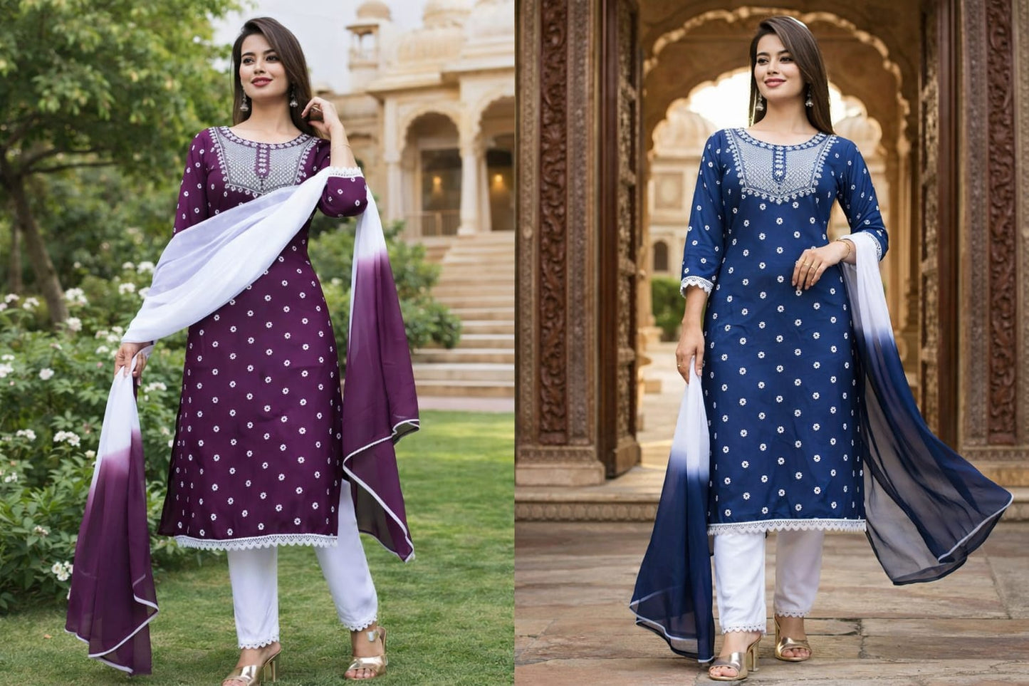 Women Rayon Embroidered Kurti Set (3PC) with Dupatta | Stylish Ethnic Wear for Daily & Festive