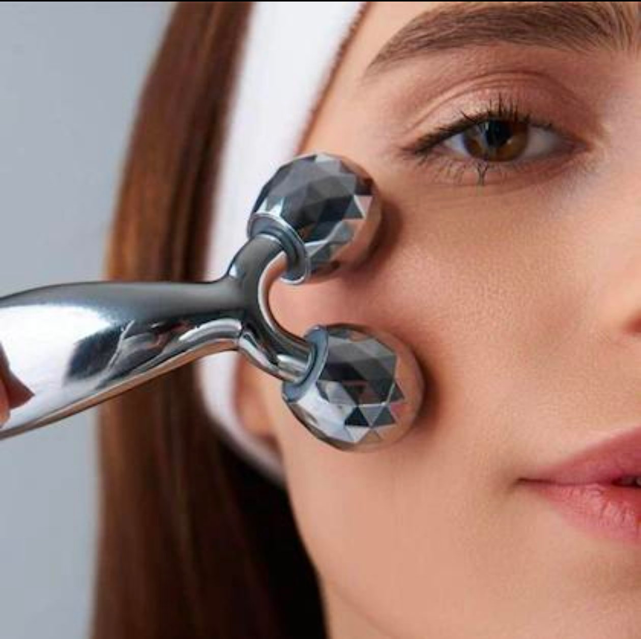 3D Face Roller Massager for Skin Tightening & Lifting | Manual Facial Massage Tool (Silver)