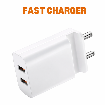 Fast Charger Combo 20W + 3 in 1 Cable | Dual USB Charger India